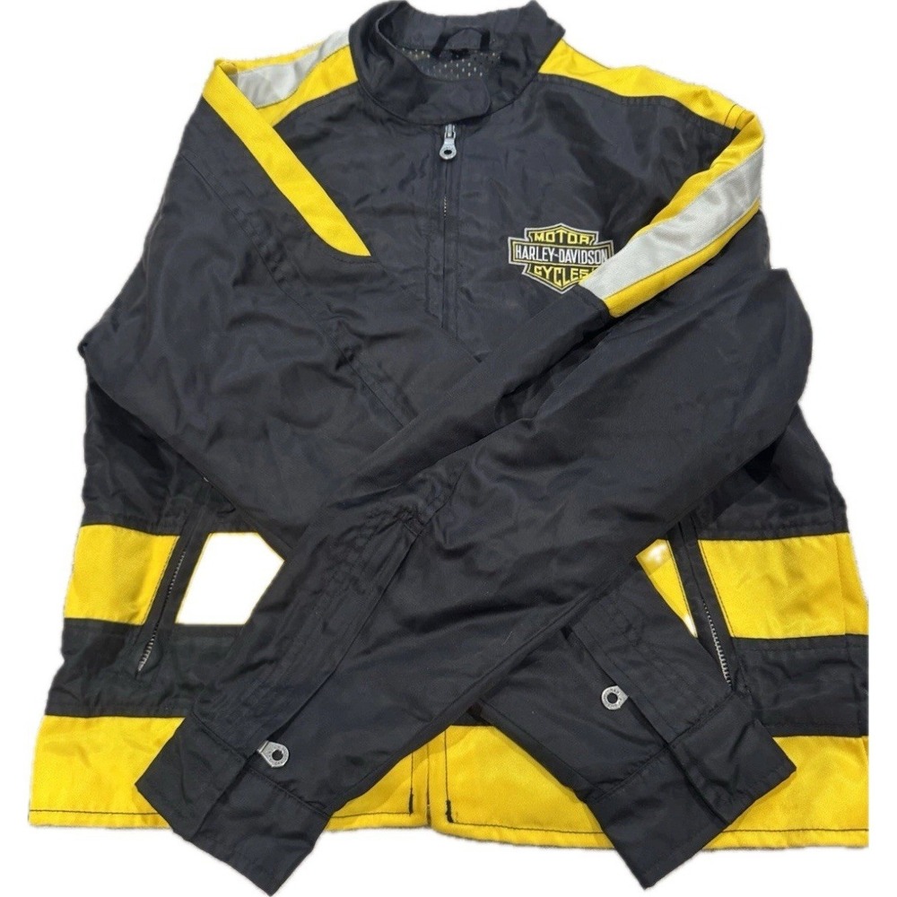 Harley Davidson Motorcycle Jacket Womens X Large  Reflective Yellow Vinyl Nylon
